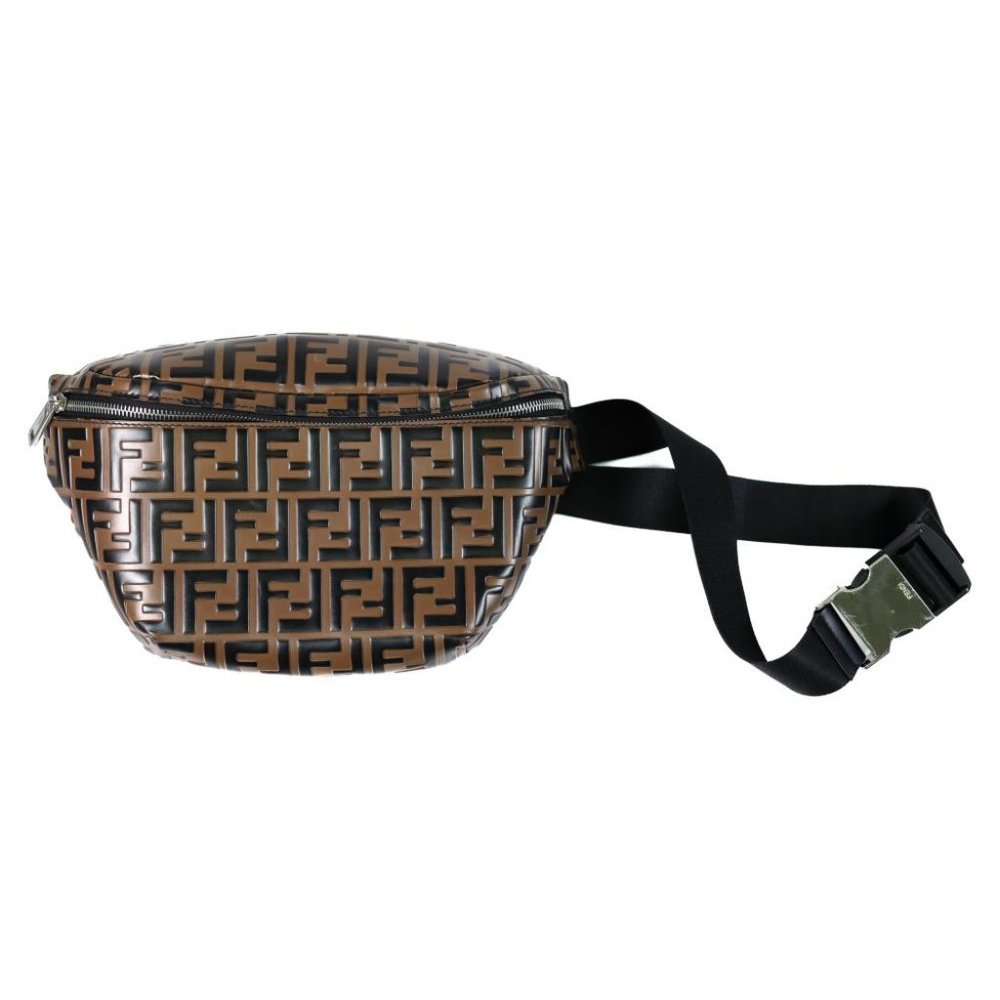 Fendi Vitello FF Embossed Leather Bi-Color Maya Black Belt Bag